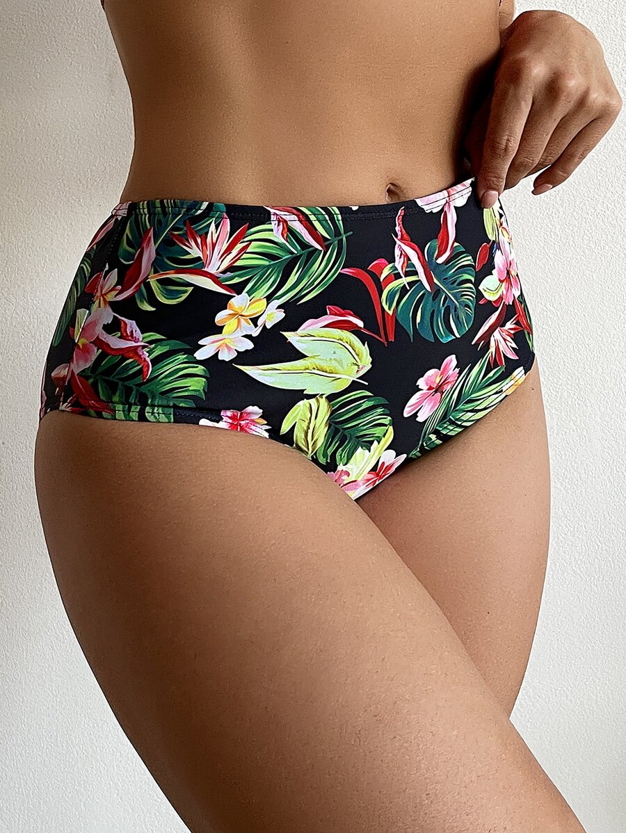 Bottom de bikini con estampado tropical de talle alto - Multicolor - Ver 1