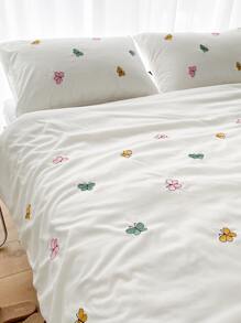 Butterfly Embroidered Duvet Cover Set Without Filler - White - View 1