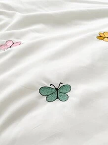 Butterfly Embroidered Duvet Cover Set Without Filler - White - View 2