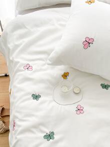 Butterfly Embroidered Duvet Cover Set Without Filler - White - View 7
