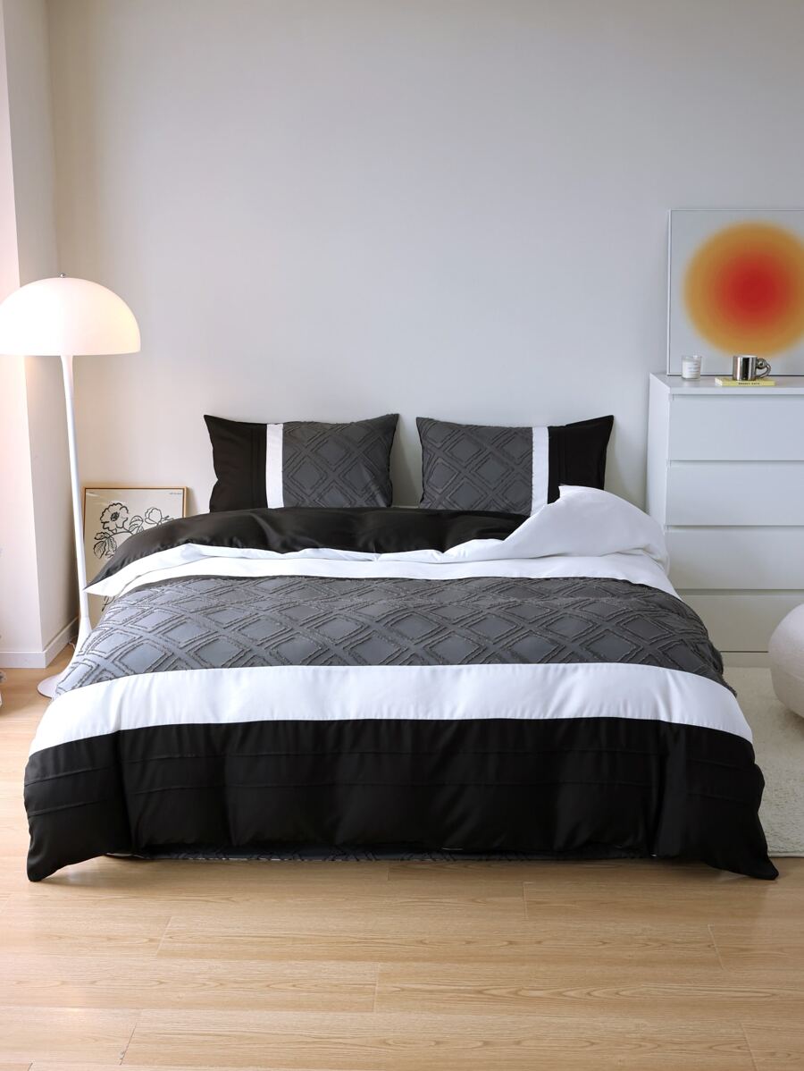 Tufted Patchwork Duvet Cover Set Without Filler - Multicolor - View 1