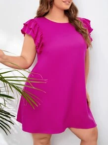 SHEIN Clasi Plus Layered Sleeve Tunic Dress - Red Violet - View 4