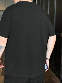 Men Figure & Letter Graphic Drop Shoulder Tee - Black - View 2