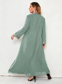 Mulvari Plus Size Floral Embroidery Ruffle Hem Dress - Mint Green - View 2