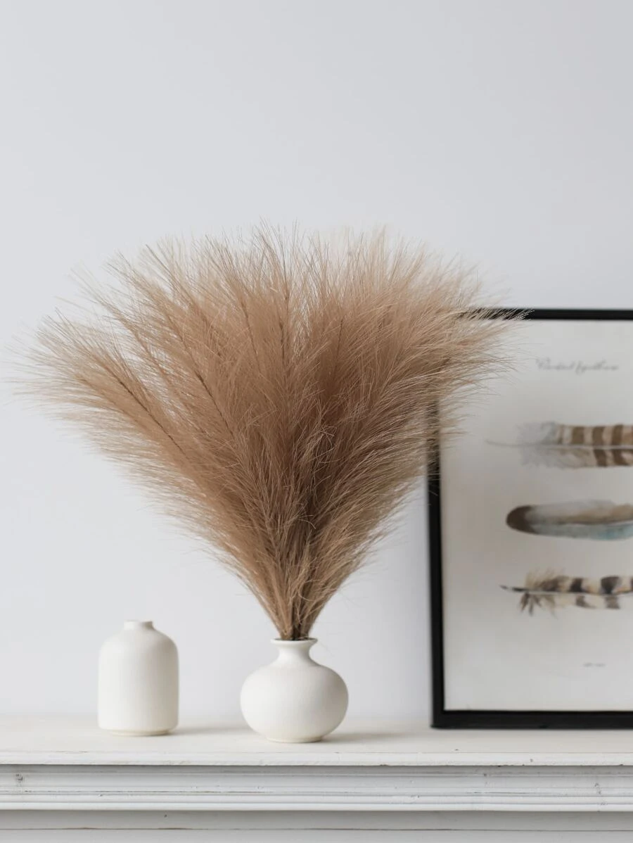 1 件 5 枝棕色仿蒲苇人造芦苇蓬松人造假花波西米亚风装饰，适用于婚礼派对装饰、家庭客厅卧室装饰、花瓶布置、DIY 摄影道具、假植物、秋季装饰、房间、书桌、花园装饰、房间装饰用品、情人节、礼物 - 棕色 - 查看 1