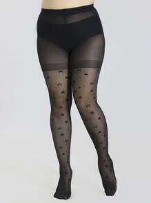 Star Print Plus Size Tights - màu đen - Xem 2