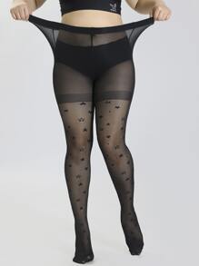Star Print Plus Size Tights - màu đen - Xem 3