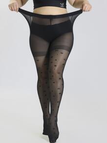 Star Print Plus Size Tights - màu đen - Xem 5
