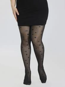 Star Print Plus Size Tights - màu đen - Xem 6