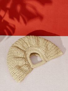 SHEIN VCAY 纯色草编手提包，编织包，非常适合夏季海滩旅行度假，适合户外、假日书包，轻便，经典休闲，适合少女、女大学生户外、旅行、郊游、假日、海滩、度假 - 米色 - 查看 3