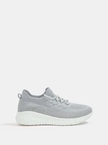 針織細節前綁帶跑步鞋 - 灰色 - 查看 2
