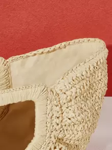 SHEIN VCAY 纯色草编手提包，编织包，非常适合夏季海滩旅行度假，适合户外、假日书包，轻便，经典休闲，适合少女、女大学生户外、旅行、郊游、假日、海滩、度假 - 米色 - 查看 7