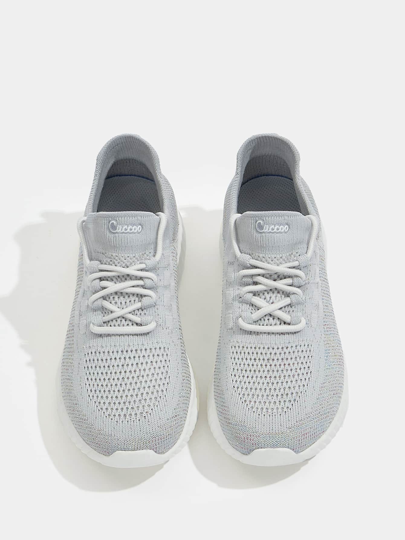 針織細節前綁帶跑步鞋 - 灰色 - 查看 1