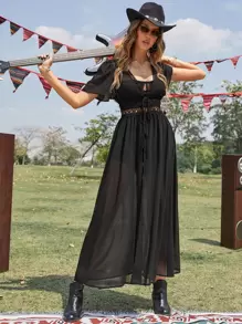 SHEIN Swim Sheer Tie Front Kimono,Summer Beach - Black - View 4