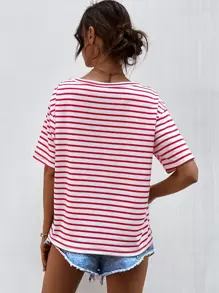 SHEIN Frenchy Áo thun nữ Sọc Giải trí - Đỏ và trắng - Xem 2