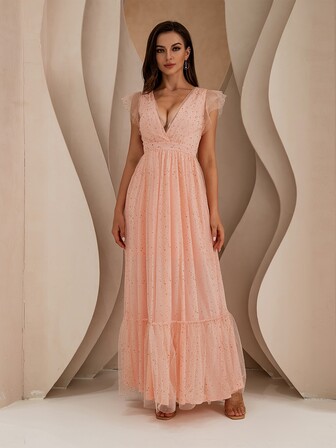 ANGEL FASHIONS Robe décolleté à volants à sequins en tulle