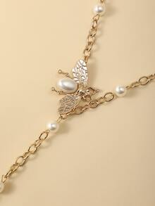 Bee & Faux Pearl Decor Chain Belt - Gold - View 2