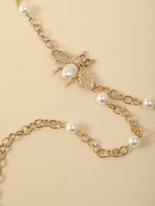 Bee & Faux Pearl Decor Chain Belt - Gold - View 5