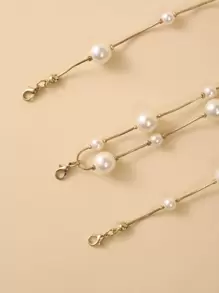 1pc Solid Color Faux Pearl Waist Chain, Stylish Versatile Dress Waist Chain Summer, School Fall, Autumn, Halloween - Gold - View 5