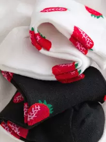 2 双可爱柔软舒适草莓中筒袜 - 彩色 - 查看 5