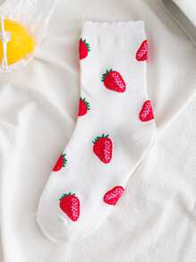 2 双可爱柔软舒适草莓中筒袜 - 彩色 - 查看 6