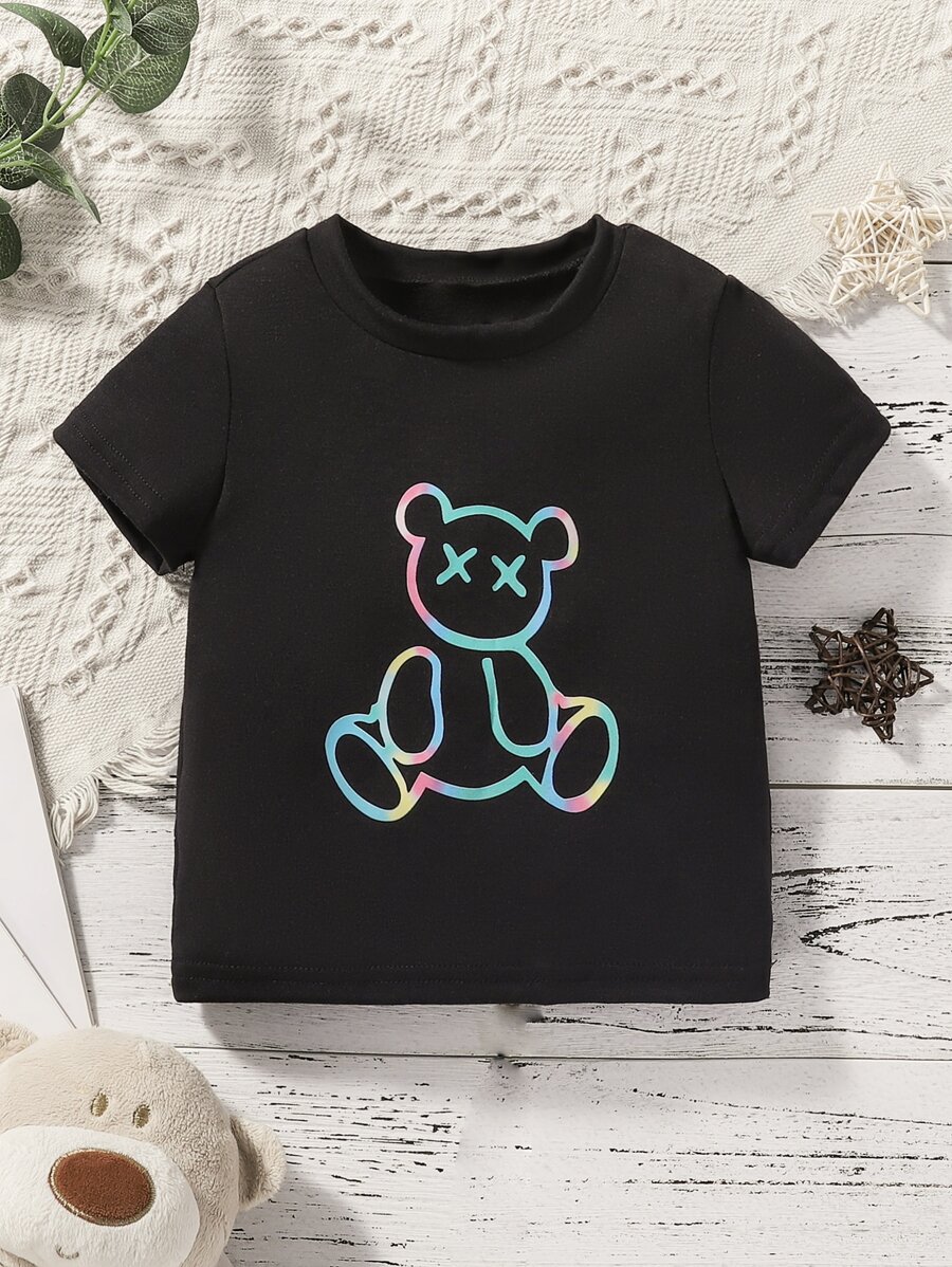Bebé niño Camiseta con estampado de dibujos animados - Negro - Ver 1