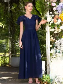 MIUSOL Women Dresses Kontras Lace Zip Plain Glamor - Navy Blue - View 2