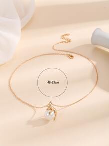 人造珍珠裝飾貓吊墜項鍊 - 彩色 - 查看 4