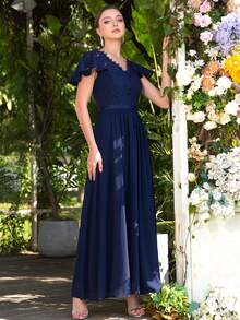 MIUSOL Women Dresses Kontras Lace Zip Plain Glamor - Navy Blue - View 5
