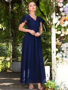 MIUSOL Women Dresses Kontras Lace Zip Plain Glamor - Navy Blue - View 6