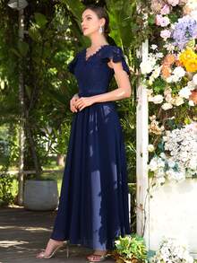 MIUSOL Women Dresses Kontras Lace Zip Plain Glamor - Navy Blue - View 7