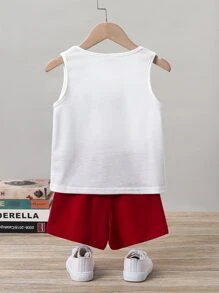 SHEIN Young Boy Letter And Car Print Tank Top & Shorts