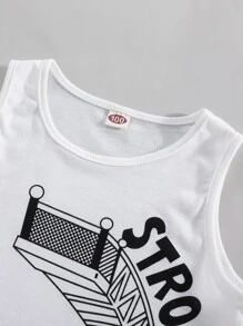 SHEIN Young Boy Letter And Car Print Tank Top & Shorts