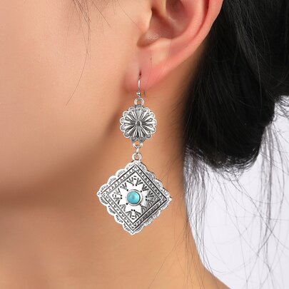 Turquoise Decor Geometric Drop Earrings