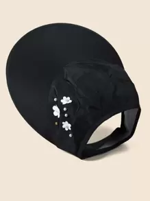 1pc Women Foldable Beaded Mesh Sunhat, Convenient For Outdoor Travel - Black - View 2