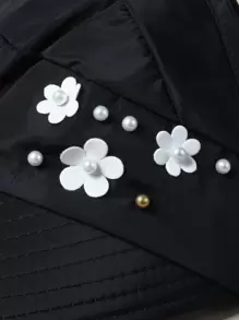 1pc Women Foldable Beaded Mesh Sunhat, Convenient For Outdoor Travel - Black - View 4