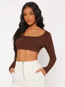 SHEIN BASICS White Knit Women's Slim Fit Crop Top With  Letter & Heart Pattern - Coffee Brown - View 3