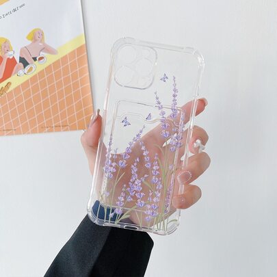 清新薰衣草印花透明卡槽手機殼,適用於iphone 15/15 Pro/15 Plus/15 Pro Max
