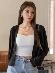 DAZY Áo crop top hở vai trơn không có áo hai dây, quần áo mùa thu tay dài cho nữ - màu đen - Xem 3