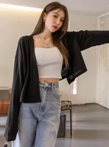 DAZY Áo crop top hở vai trơn không có áo hai dây, quần áo mùa thu tay dài cho nữ - màu đen - Xem 6