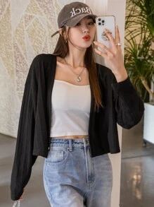DAZY Áo crop top hở vai trơn không có áo hai dây, quần áo mùa thu tay dài cho nữ - màu đen - Xem 7