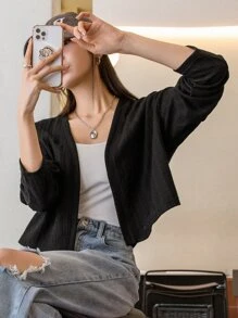 DAZY Áo crop top hở vai trơn không có áo hai dây, quần áo mùa thu tay dài cho nữ - màu đen - Xem 8