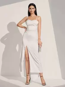 SHEIN Belle Zip Back Split Thigh Wedding Dress