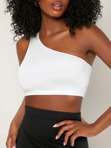 SHEIN BASICS One Shoulder Solid Crop Top - White - View 4