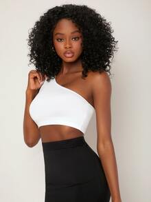SHEIN BASICS One Shoulder Solid Crop Top - White - View 5