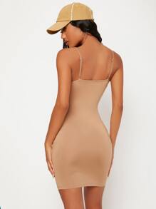 SHEIN BASICS 素色吊帶緊身連衣裙 - 杏色 - 查看 2