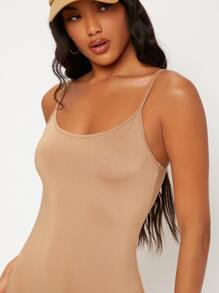 SHEIN BASICS 素色吊帶緊身連衣裙 - 杏色 - 查看 4