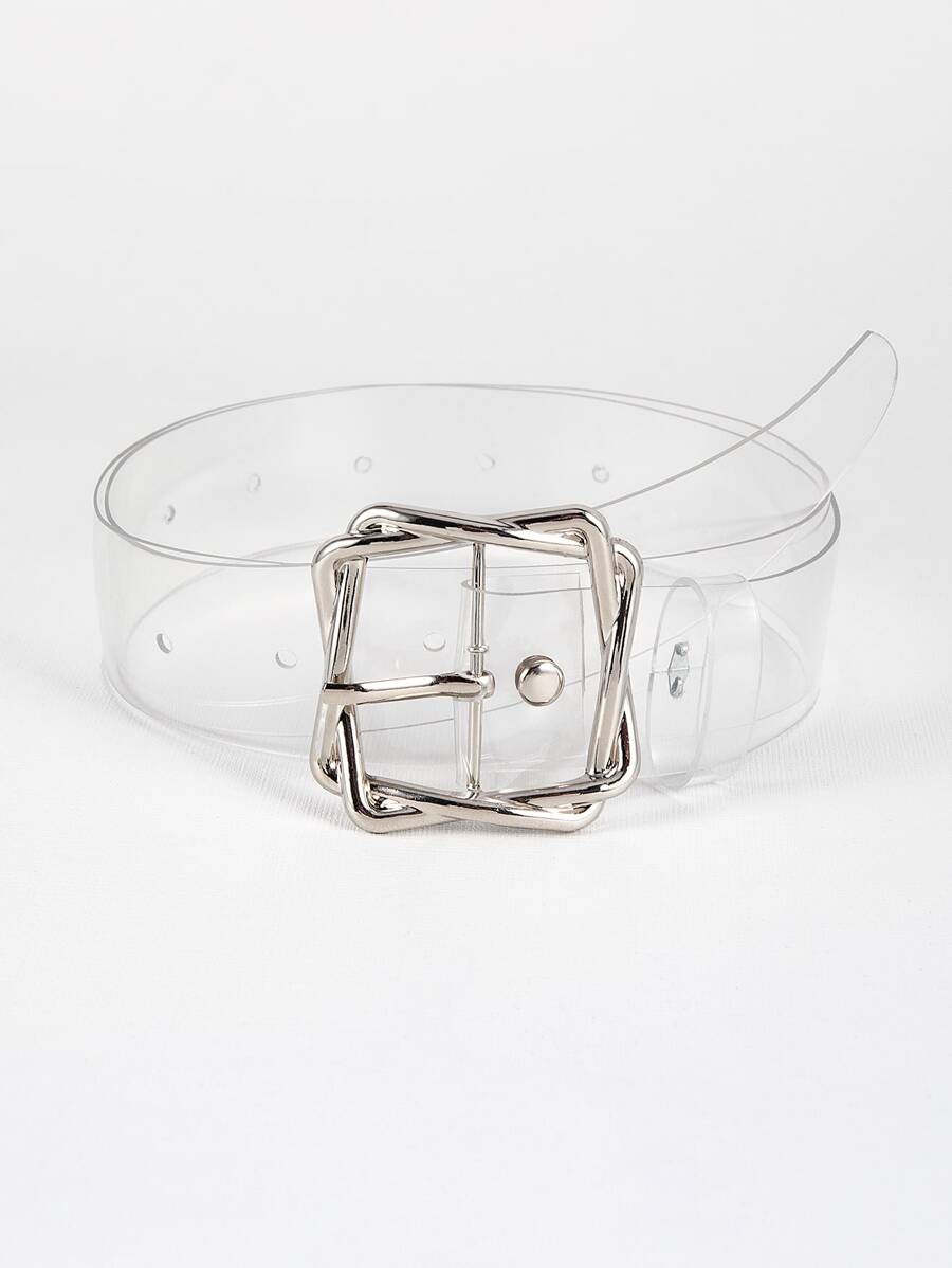 1pc Ladies' Overlap Square Buckle Pu Belt Suitable For Daily Use Summer, School Fall, Autumn, Halloween - Clear - View 1