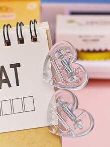 5 piezas de clip para tarjetas con forma de corazón, de vuelta a la escuela, útiles escolares - transparente - Ver 2