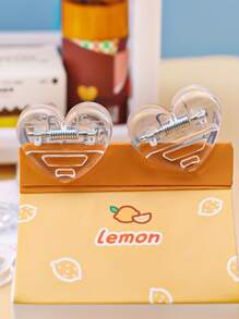 5 piezas de clip para tarjetas con forma de corazón, de vuelta a la escuela, útiles escolares - transparente - Ver 3